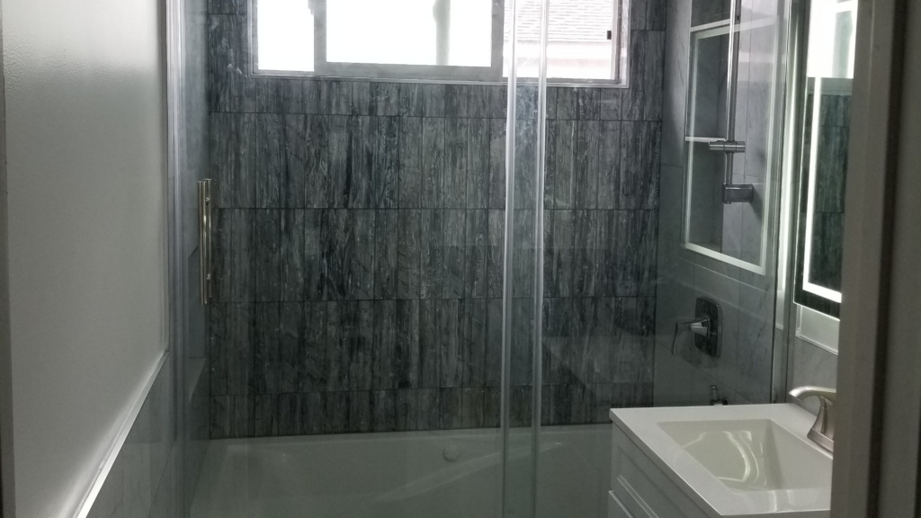 Patterned custom tile installation for shower walls